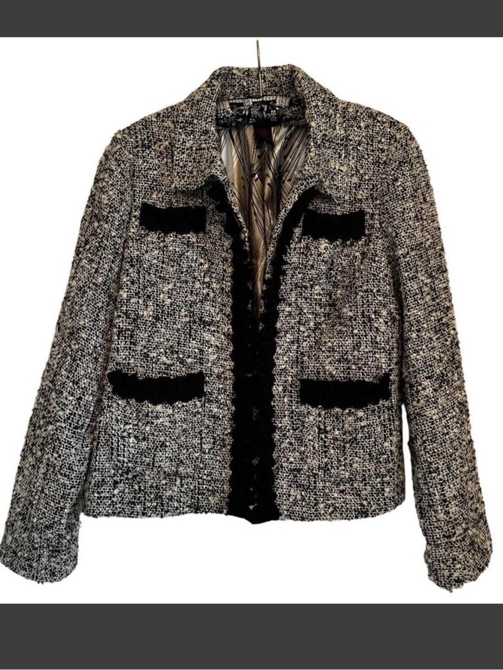 Deiji Studios Black & White Tweed Women's Jacket - Classic Bouclé Coat 14